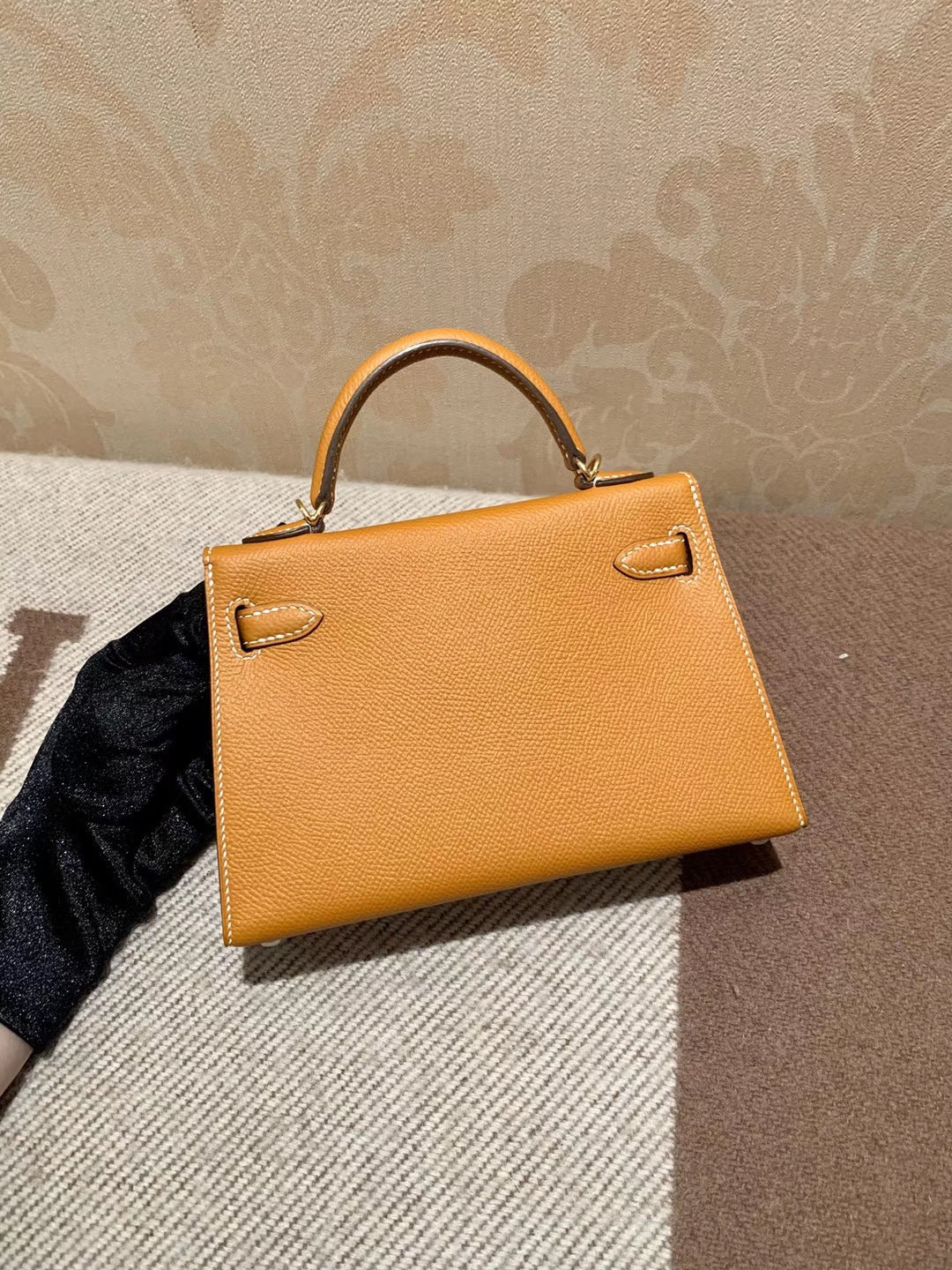 爱马仕 Hermes Mini Kelly 19CM 太妃金 金扣 Epsom皮
