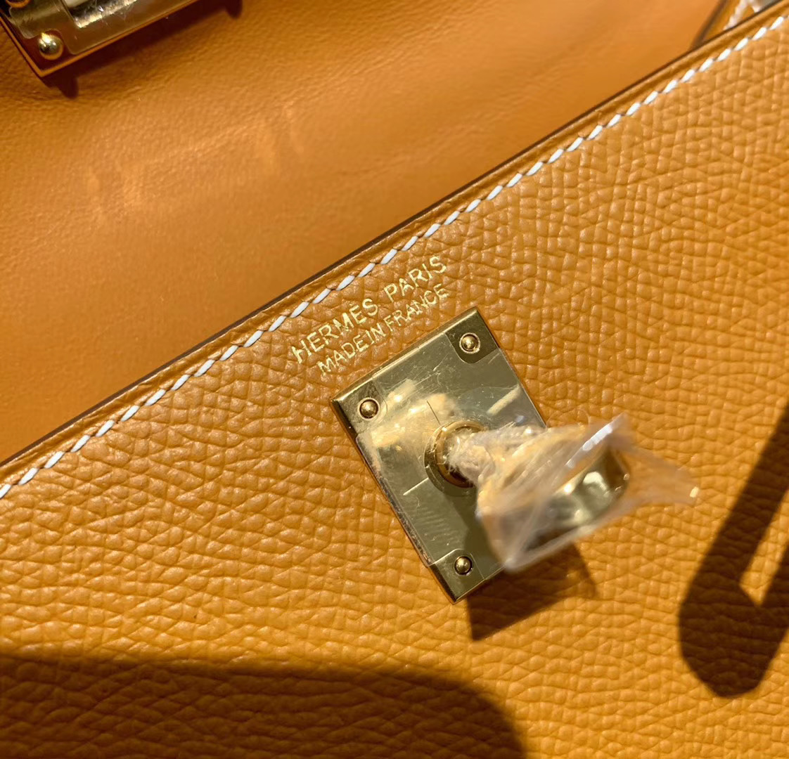 爱马仕 Hermes Mini Kelly 19CM 太妃金 金扣 Epsom皮
