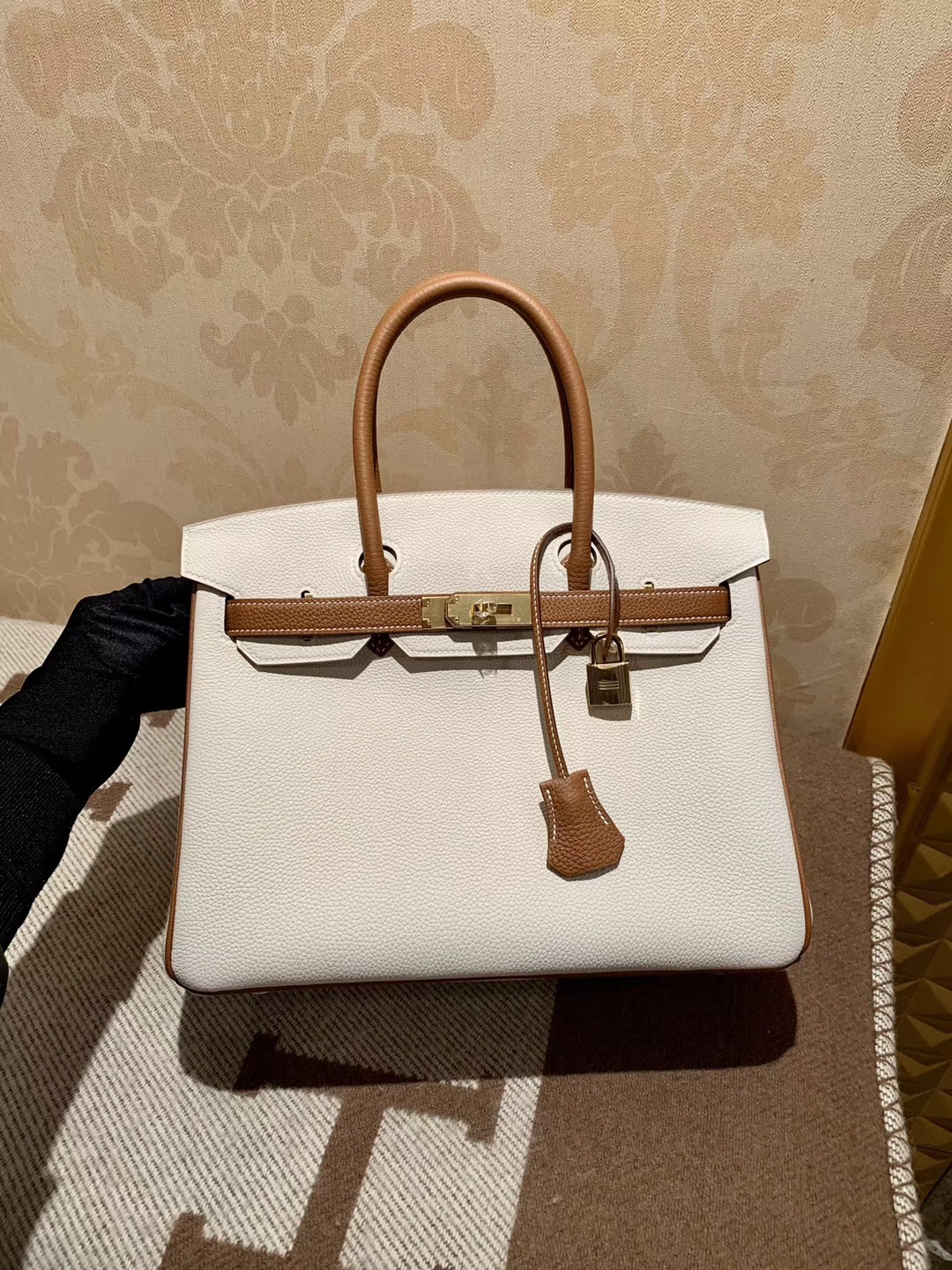 拼色小极品：Birkin 30CM CC37 金棕色 CC10 奶昔白 Togo皮 金扣